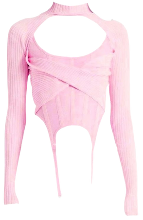 Hollow Two Piece Round Neck Long Sleeve Tank Top in pink (HVST edit)