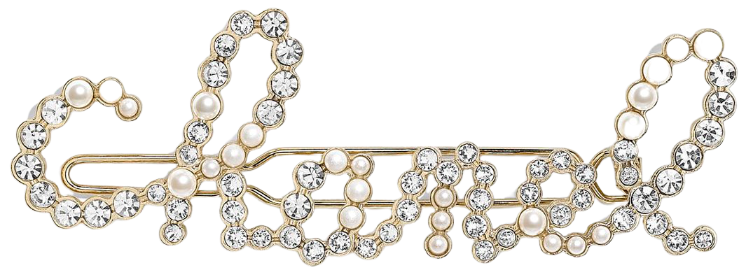 Hair Clip, metal, glass pearls & strass, gold, pearly white & crystal - CHANEL