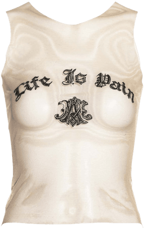 Alexander McQueen nude mesh embroidered 'Life Is Pain' tank top, fw 1996 For Sale at 1stDibs