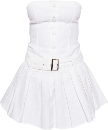 Ecru Button Through Denim Micro Mini Pleated Dress | PrettyLittleThing USA
