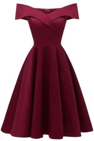 [41% OFF] 2019 Foldover Off The Shoulder Skater Cocktail Dress In RED WINE S | DressLily.com