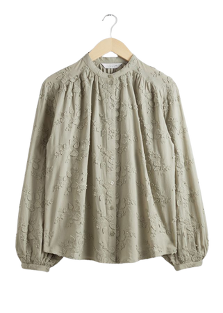 Voluminous Stand-Up Collar Blouse - Green - Blouses - & Other Stories US