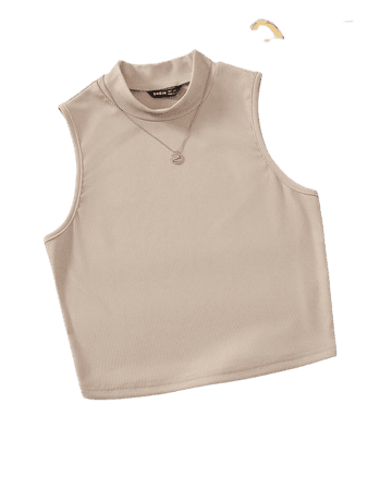 Mock Neck Rib-knit Tank Top Without Necklace | SHEIN USA