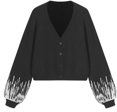 V-neck Sequin Sleeve Button Cardigan - Cider