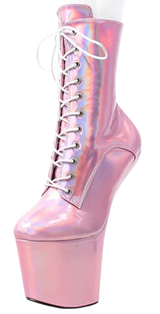 Holographic pink heelless boot