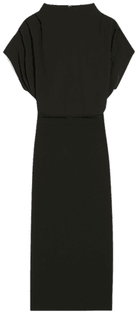 Draped Mock Neck Midi Sheath Dress | Express
