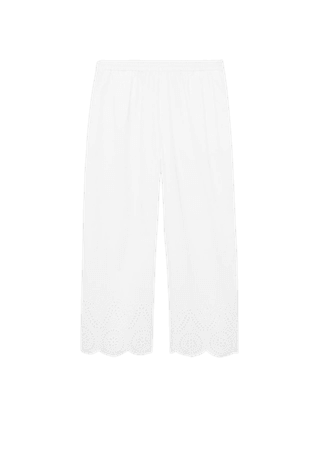 Broderie anglaise cotton pants - Women | Mango USA