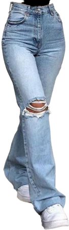 *clipped by @luci-her* Med Wash Ripped High Waist Bell Bottom Jeans