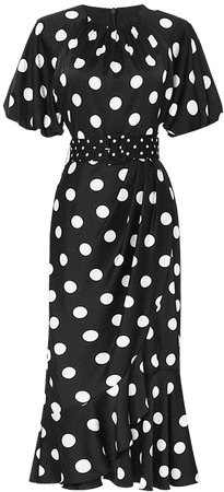 Black And White Polka Dots Crew Neck Puff Sleeve Vintage Bodycon Dress – Jolly Vintage