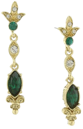 1928 Jewelry Gold Tone Belle Epoch with Navette Shaped Emerald Color Stone Drop Earrings | Overstock.com Shopping - The Best Deals on Fashion Earrings