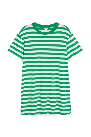 Striped soft cotton tee dress - Green & white stripes - Monki WW