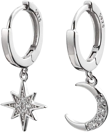 Amazon.com: CZ Moon Star Dangle Small Hoop Earrings for Women Girls Sterling Silver with Charms Crystal Asymmetrical Snowflake Crescent Drop Mini Cartilage Clip Jewelry Delicate Fashion Birthday Gifts Best Friend: Clothing, Shoes & Jewelry