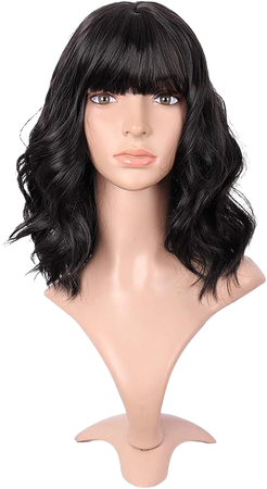 MapofBeauty 14 Inch/35cm Fresh Flat Bangs Short Curly Hair Ordinary Wig (Black) : Amazon.co.uk: Beauty