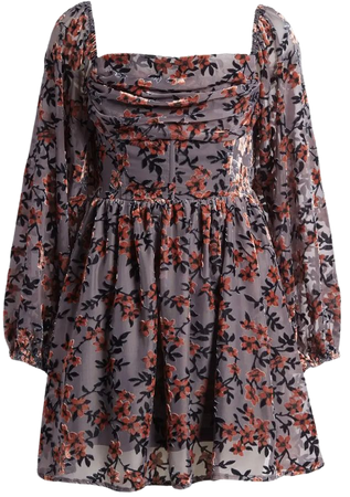 All in Favor Floral Long Sleeve Chiffon Jacquard Corset Minidress | Nordstrom
