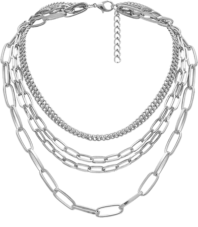 Amazon.com: Layered Necklaces for women 18 Inch Paperclip Chain Silver Tone Choker Necklace Chains Punk Jewelry (Silver 5-layer Chains): Clothing, Shoes & Jewelry