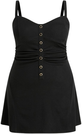 Square Neck Solid Button Mini Dress Curve & Plus - Cider