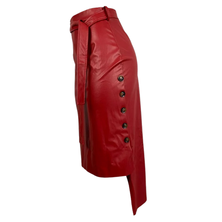 red faux leather side split pencil skirt