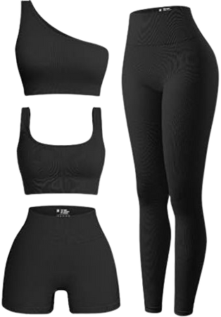 OQQ Womens 2 Piece Yoga Leggings Ribbed Seamless Workout High Waist  Athletic Pants