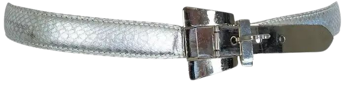 Escada Silver Snakeskin Belt with Modernist Chrome Buckle and Tail –Small, 1980s For Sale at 1stDibs | metal snakeskin black tail, snakeskin belt buckle