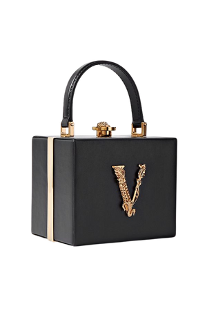 Black Virtus embellished leather tote | Versace | NET-A-PORTER
