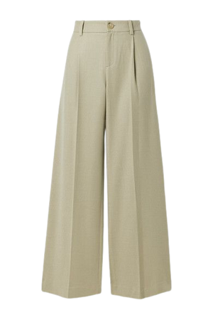 Pleated Flannel Wide-leg Pants - Beige