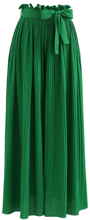 Tie-Waist Pleated Wide Leg Pants in Green - Retro, Indie and Unique Fashion