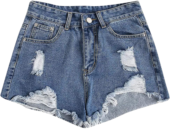 Women's Summer Denim Shorts Frayed Raw Hem Jeans Shorts Blue Ripped XS at Amazon Women’s Clothing store