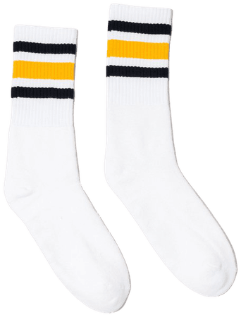 Socco Socks Unisex White Triple Striped Black / Gold Crew Tube Socks Bundle of 3 Pairs - Small / Medium (6-9) - Warehouse Skateboards