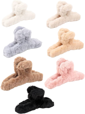 Amazon.com : 7 Pcs Fuzzy Hair Clips for Women,4.5 Inches Large Hair Claw Clips for Thick Hair,90s Accessories for Women,Aesthetic Stuff : Beauty & Personal Care