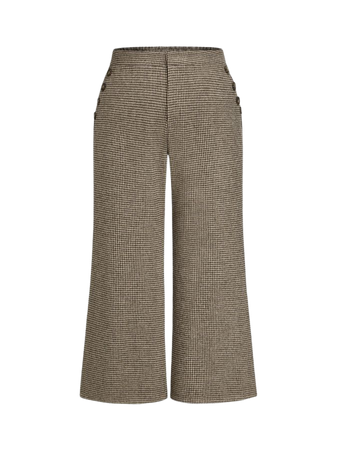 Wool-like Middle Waist Check Wide Leg Trousers Curve & Plus - Cider