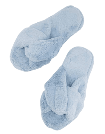 ASOS DESIGN Zeve twist slider slippers in baby blue | ASOS