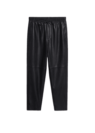 Leather-effect elastic waist trousers - Women | Mango USA
