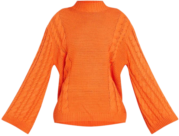 Orange Extreme Sleeve Cable Knit Oversized Jumper | PrettyLittleThing USA