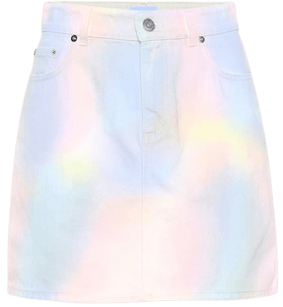 Ganni Shiloh Pastel Tie-dye Cotton Denim Skirt In 981 Rainbow | ModeSens