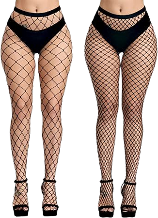 PERAMBRY Women's Fishnet Tights High Waist Fishnet Tights Black Fishnet Stockings Mesh Fishnet (Black 2 Packs -1 L Hole+1 XL Hole) at Amazon Women’s Clothing store