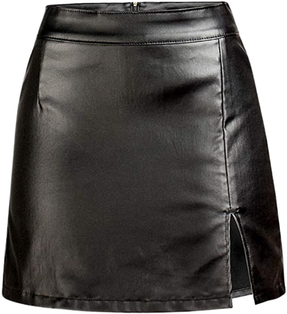 Women's Stretch Faux Leather Skirt High Waist Split Mini Bodycon Pencil Skirt