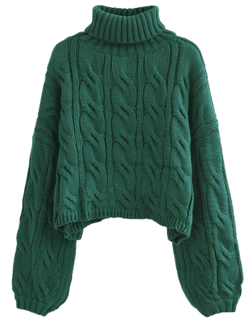 Turtleneck Braid Knit Crop Sweater in Green - Retro, Indie and Unique Fashion