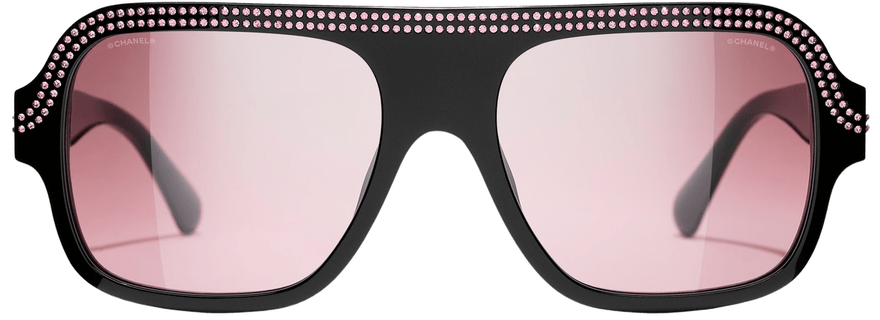 Shield Sunglasses Black & Pink Sunglasses | CHANEL