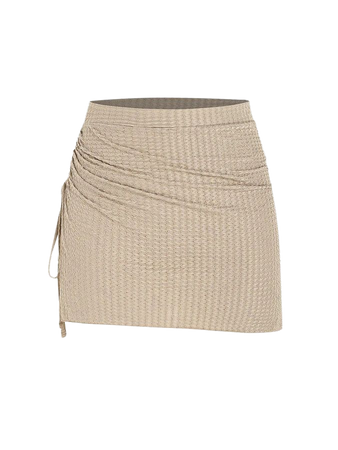 ZAFUL Women's Beach Vacation Textured Cinched Ruched Slit Mini Cover Up Skirt In LIGHT COFFEE | ZAFUL 2023