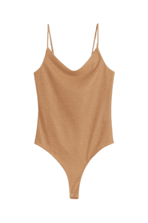 Ribbed Thong Bodysuit - Gold-coloured - Ladies | H&M US
