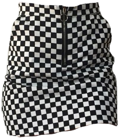 black and white checker pattern high-waisted skirt with a zipper
