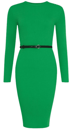 Rib Knitted Midi Belted Dress | Karen Millen