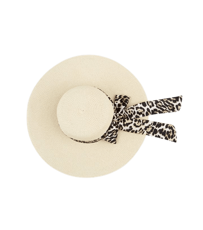 Cream Woven Straw Effect Leopard Print Band Floppy Hat | New Look