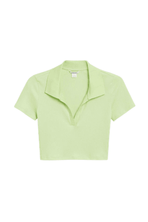 Light green cropped ribbed polo top - Light green - Monki WW