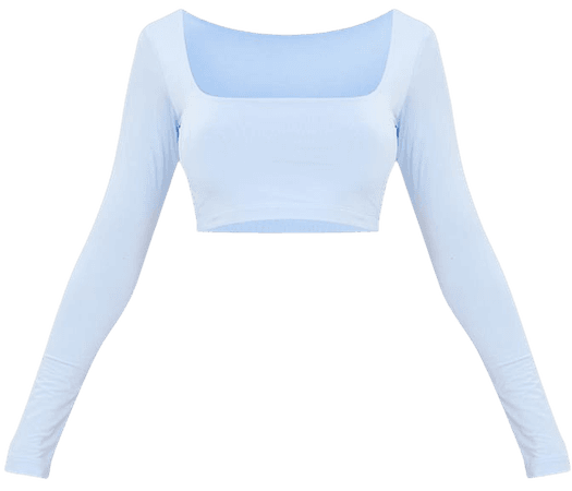 Basic Baby Blue Slinky Square Neck Crop Top | PrettyLittleThing USA