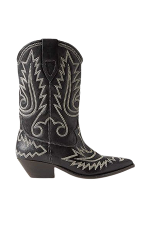 Duerto Embroidered Leather Boots - Black
