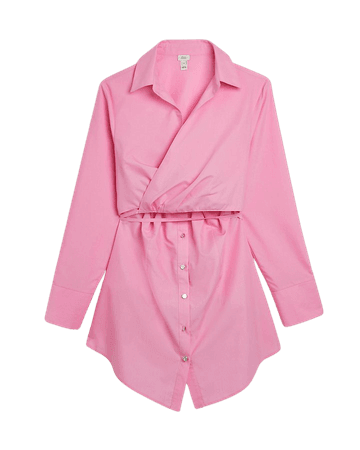 Pink wrap longline shirt | River Island