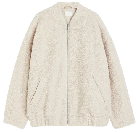 Oversized Teddy Fleece Bomber Jacket - Light beige - Ladies | H&M US