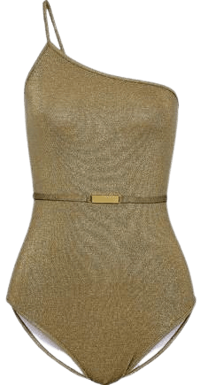 One-shoulder Belted Lurex Swimsuit