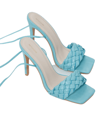 Blue Square Front Plated Lace Up High Heels | PrettyLittleThing USA
